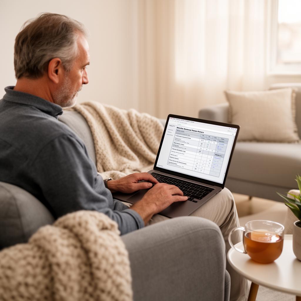 A patient reviewing his treatment plan on a laptop at home.